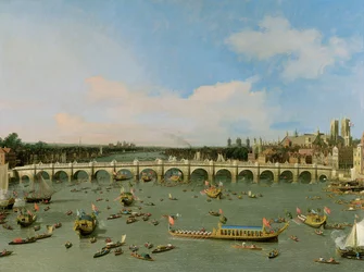 Ponte di Westminster, Londra, con la processione del sindaco sul Tamigi